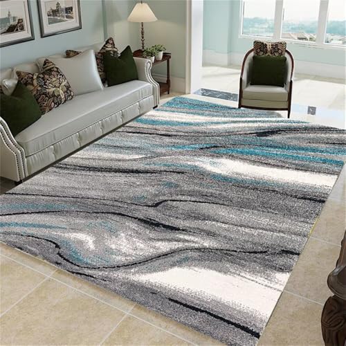 WBDYMX rutschfest Waschbar Outdoorteppiche schlafzimmerdeko Teppich 180x240CM mädchenzimmer Grau Blauer abstrakt gestreifter Wohnzimmer In Waschmaschine outdo von WBDYMX