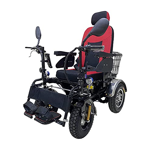 WBJLG Elektrischer Offroad-Rollstuhl mit großer Reichweite All Terrain, Elektrische Starke Leistung im Gelände, Doppelgriffe, Anti-Roll-Hinterrad und großer Aufbewahrungskorb von WBJLG