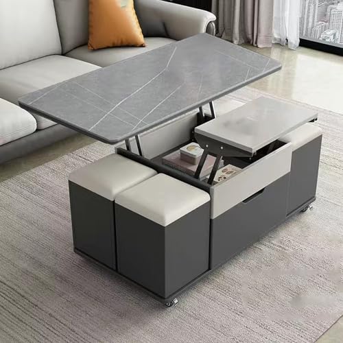 WBLING Couchtisch mit Hebeplatte, 3-in-1-Multifunktions-Mitteltisch mit Stauraum, umwandelbar zum Esstisch für Wohnzimmer, Rockboard-Design von WBLING
