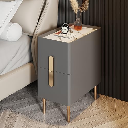 WBLING Moderner minimalistischer, schlanker Nachttisch mit 2 Schubladen und Metallbeinen, Nachttisch aus PU-Leder, für enge Räume im Schlafzimmer, Khaki, 35 x 40 x 50 cm WBLING Moderner minimalistischer, schlanker Nachttisch mit 2 Schubladen und Metallbeinen, Nachttisch aus PU-Leder, für enge Räume im Schlafzimmer, Khaki, 35 x 40 x 50 cm von WBLING