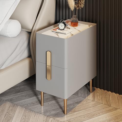 WBLING Schmaler Nachttisch mit 2 Schubladen, Nachttisch aus PU-Leder, modern, minimalistisch, Beistelltisch mit Metallbeinen, Nachttisch für enge Räume im Schlafzimmer (30 x 40 x 50 cm, Khaki) von WBLING