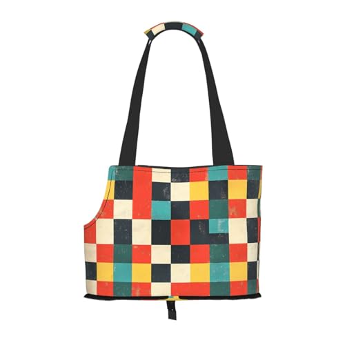 Haustier-Umhängetasche mit Schachbrettmuster, faltbares Design, kleine Katzen- und Hunde-Reisetasche Haustier-Umhängetasche mit Schachbrettmuster, faltbares Design, kleine Katzen- und Hunde-Reisetasche von WBQLSL