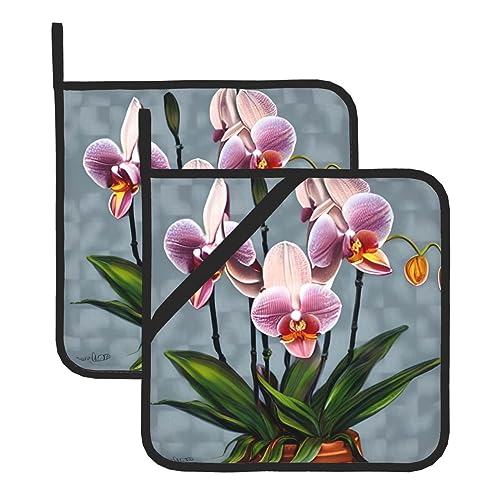 Topfmatten mit blühendem Orchideen-Muster, 2er-Set – waschbare Ofenmatten für Küchenarbeitsplatten, Esstische, Grills von WBQLSL