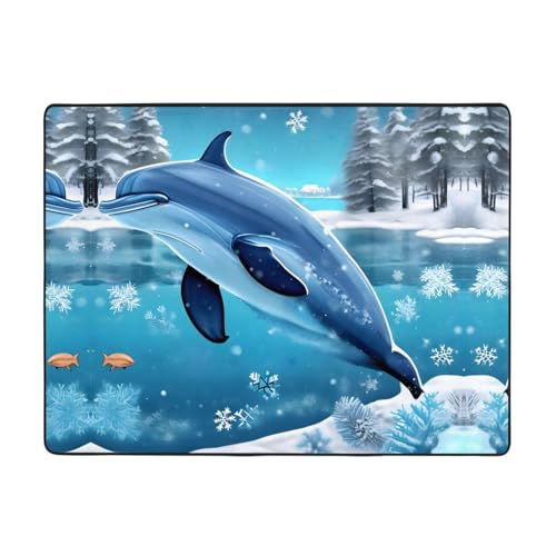 WBQLSL Bedruckter Teppich für Zuhause, Winter, Delfin, 160 x 121,9 cm, angenehme Haptik, verschönert den Einrichtungsstil WBQLSL Bedruckter Teppich für Zuhause, Winter, Delfin, 160 x 121,9 cm, angenehme Haptik, verschönert den Einrichtungsstil von WBQLSL