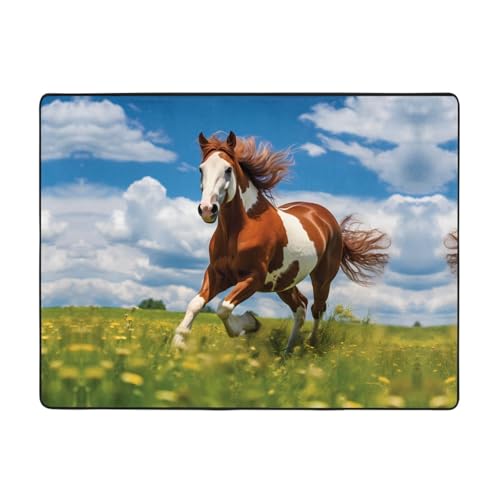 WBQLSL Bedruckter Wohnzimmerteppich, Motiv: Pferde der Prairie, 160 x 121,9 cm, für Heimbüro, geeignet für unter Sofa, Arbeitszimmer WBQLSL Bedruckter Wohnzimmerteppich, Motiv: Pferde der Prairie, 160 x 121,9 cm, für Heimbüro, geeignet für unter Sofa, Arbeitszimmer von WBQLSL