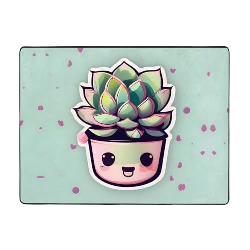 WBQLSL Bedruckter Wohnzimmerteppich, Motiv: lächelnde Sukkulenten, 160 x 121,9 cm, Bodenmatte für Zuhause, Büro, geeignet für unter Sofa, Arbeitszimmer WBQLSL Bedruckter Wohnzimmerteppich, Motiv: lächelnde Sukkulenten, 160 x 121,9 cm, Bodenmatte für Zuhause, Büro, geeignet für unter Sofa, Arbeitszimmer von WBQLSL