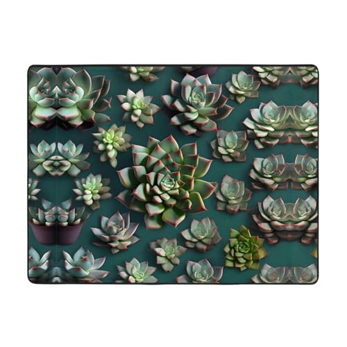 WBQLSL Bedruckter Wohnzimmerteppich, Motiv: viele Sukkulenten, 160 x 121,9 cm, für Heimbüro, geeignet für unter Sofa, Arbeitszimmer WBQLSL Bedruckter Wohnzimmerteppich, Motiv: viele Sukkulenten, 160 x 121,9 cm, für Heimbüro, geeignet für unter Sofa, Arbeitszimmer von WBQLSL