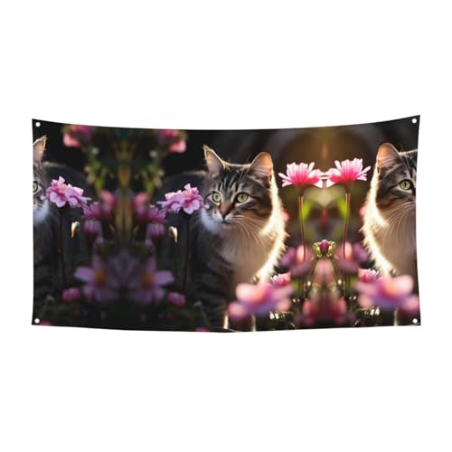 WBQLSL Blume Katze gedruckt Geburtstag Party Banner Dekoration - Geeignet für Feiertagsfeier Hintergrund Wanddekoration von WBQLSL