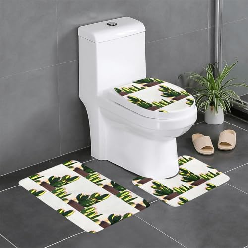 WBQLSL Bodenmatten-Set Kaktus im Topf (3-teilig) – rutschfeste Badezimmermatte, Schlafzimmer-Fußmatte, Küchenmatte von WBQLSL