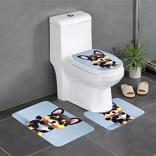 WBQLSL Card Love Fancy Puppy saugfähige Bodenmatte - 3-teiliges Set - Badezimmer Anti-Rutsch-Matte Schlafzimmer Türmatte Küchenmatte von WBQLSL
