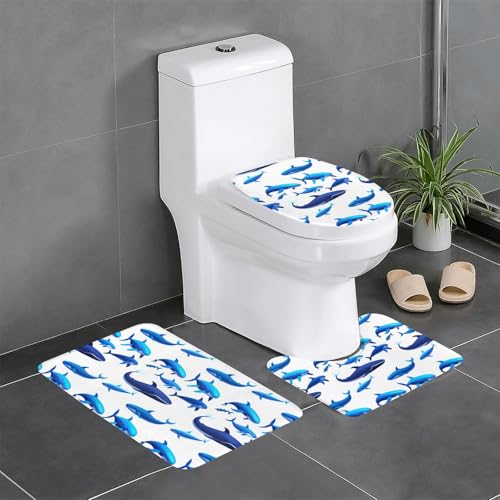 WBQLSL Cyber Whale Fußmatten Set (3 Stück) - Badezimmer rutschfeste Matte, Schlafzimmer Türmatte, Küchenmatte von WBQLSL