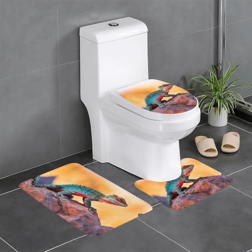 WBQLSL Eidechsen saugfähige Bodenmatte - 3-teiliges Set - Badezimmer Anti-Rutsch-Matte Schlafzimmer Türmatte Küchenmatte von WBQLSL