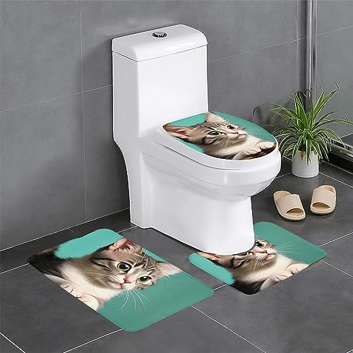 WBQLSL Eine neugierige Katze saugfähige Bodenmatte - 3-teiliges Set - Badezimmer Anti-Rutsch-Matte Schlafzimmer Türmatte Küchenmatte von WBQLSL