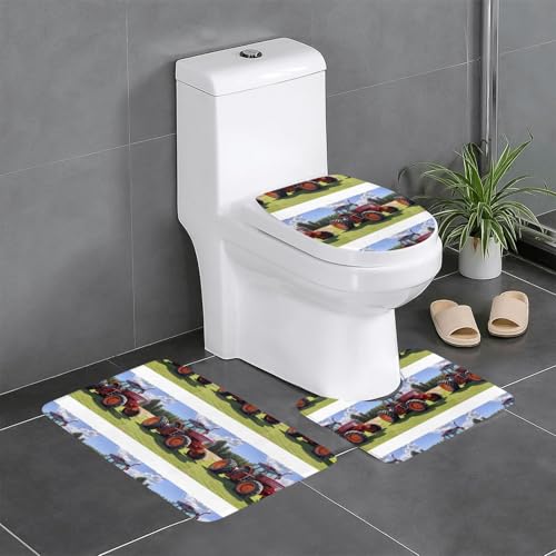 WBQLSL Farm Traktor Fußmatten Set (3 Stück) - Badezimmer rutschfeste Matte, Schlafzimmer Türmatte, Küchenmatte von WBQLSL