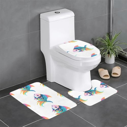 WBQLSL Fish Wave Fußmatten-Set (3-teilig) - Badezimmer rutschfeste Matte, Schlafzimmer Türmatte, Küchenmatte von WBQLSL