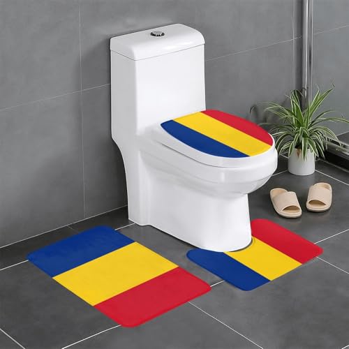 WBQLSL Fußmatte Flagge Rumäniens saugfähig 3-teiliges Set Badezimmer Anti-Rutsch-Matte Schlafzimmer Türmatte Küchenmatte von WBQLSL