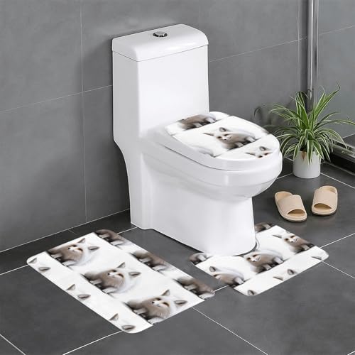 WBQLSL Fußmatten-Set mit hockendem Fuchs (3-teilig) – rutschfeste Badezimmermatte, Schlafzimmer-Fußmatte, Küchenmatte von WBQLSL