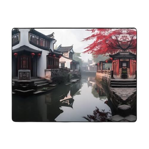 WBQLSL Gangnam-Stil Wasserstadt bedruckter Wohnzimmerteppich, 160 x 121,9 cm, Bodenmatte für Heimbüro, geeignet für unter Sofa, Arbeitszimmer WBQLSL Gangnam-Stil Wasserstadt bedruckter Wohnzimmerteppich, 160 x 121,9 cm, Bodenmatte für Heimbüro, geeignet für unter Sofa, Arbeitszimmer von WBQLSL