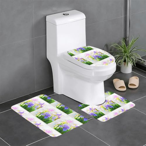 WBQLSL Iris Blumen in der Sonne Fußmatten-Set (3-teilig) - Badezimmer rutschfeste Matte, Schlafzimmer Türmatte, Küchenmatte von WBQLSL
