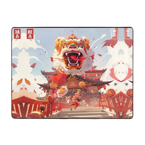 WBQLSL Lion Dance Bedruckter Wohnzimmerteppich, 160 x 121,9 cm, Bodenmatte, geeignet für unter Sofa, Arbeitszimmer WBQLSL Lion Dance Bedruckter Wohnzimmerteppich, 160 x 121,9 cm, Bodenmatte, geeignet für unter Sofa, Arbeitszimmer von WBQLSL