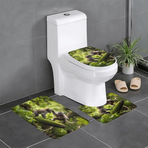 WBQLSL Monkey Fight saugfähige Bodenmatte - 3-teiliges Set - Badezimmer Anti-Rutsch-Matte Schlafzimmer Türmatte Küchenmatte von WBQLSL
