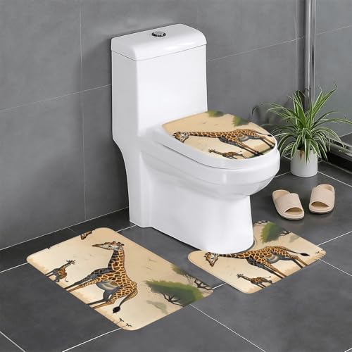 WBQLSL Mutter und Kind Giraffe saugfähige Bodenmatte - 3-teiliges Set - Badezimmer Anti-Rutsch-Matte Schlafzimmer Türmatte Küchenmatte von WBQLSL
