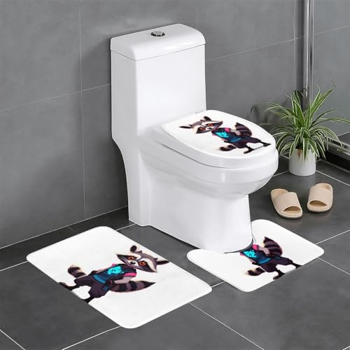 WBQLSL Neon Waschbär Hack saugfähige Bodenmatte - 3-teiliges Set - Badezimmer Anti-Rutsch-Matte Schlafzimmer Türmatte Küchenmatte von WBQLSL