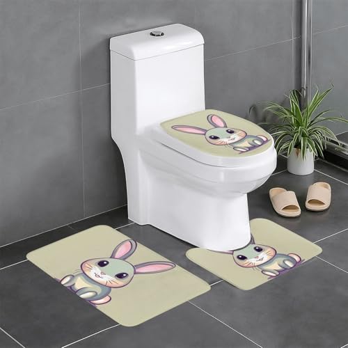 WBQLSL Niedliche kleine Häschen saugfähige Bodenmatte - 3-teiliges Set - Badezimmer Anti-Rutsch-Matte Schlafzimmer Türmatte Küchenmatte von WBQLSL
