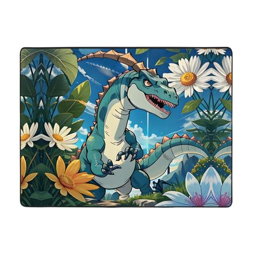 WBQLSL Niedlicher Dinosaurier-bedruckter Wohnzimmerteppich, 160 x 121,9 cm, Bodenmatte für Zuhause, Büro, geeignet für unter Sofa, Arbeitszimmer WBQLSL Niedlicher Dinosaurier-bedruckter Wohnzimmerteppich, 160 x 121,9 cm, Bodenmatte für Zuhause, Büro, geeignet für unter Sofa, Arbeitszimmer von WBQLSL