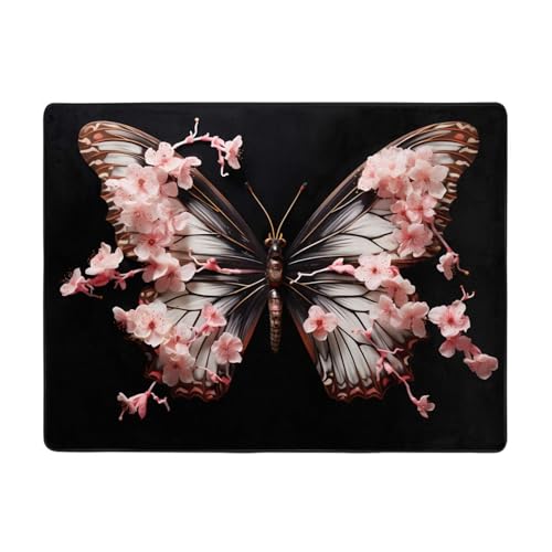 WBQLSL Petal Bloom Teppich mit Schmetterlings-Motiv, bedruckt, 160 x 121,9 cm, angenehme Haptik, verschönert den Einrichtungsstil von WBQLSL