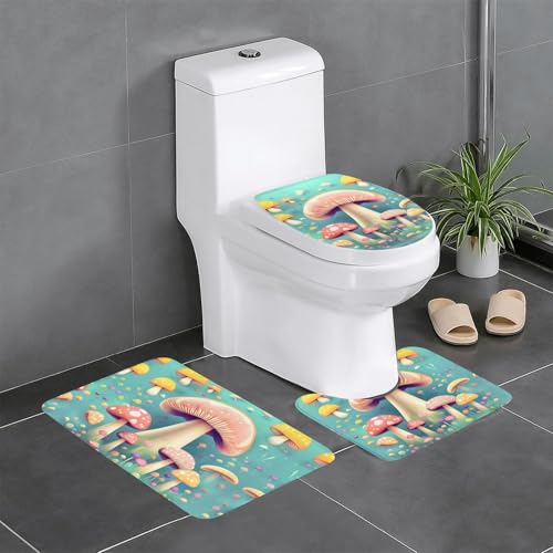 WBQLSL Pretty Little Mushrooms saugfähige Bodenmatte - 3-teiliges Set - Badezimmer Anti-Rutsch-Matte Schlafzimmer Türmatte Küchenmatte von WBQLSL