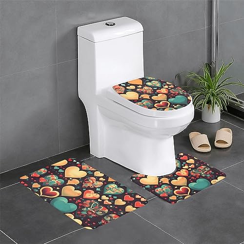 WBQLSL Saugfähige Bodenmatte mit bunten Herzen – 3-teiliges Set – Badezimmer-Matte, Schlafzimmer-Fußmatte, Küchenmatte, von WBQLSL