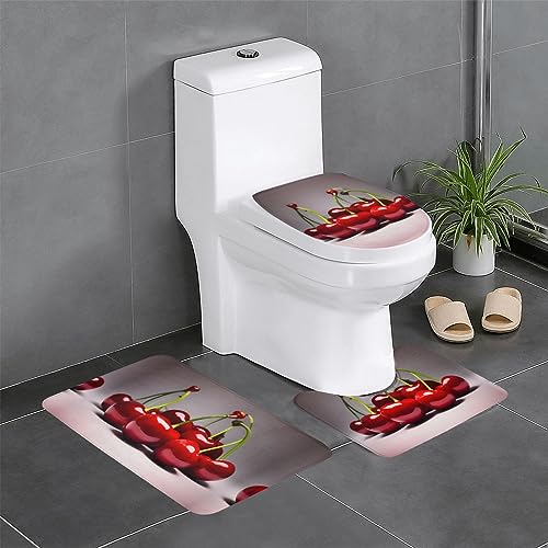 WBQLSL Saugfähige Fußmatte mit chilenischen Kirschen – 3-teiliges Set – Badezimmer-Matte, Schlafzimmer-Türmatte, Küchenmatte, von WBQLSL