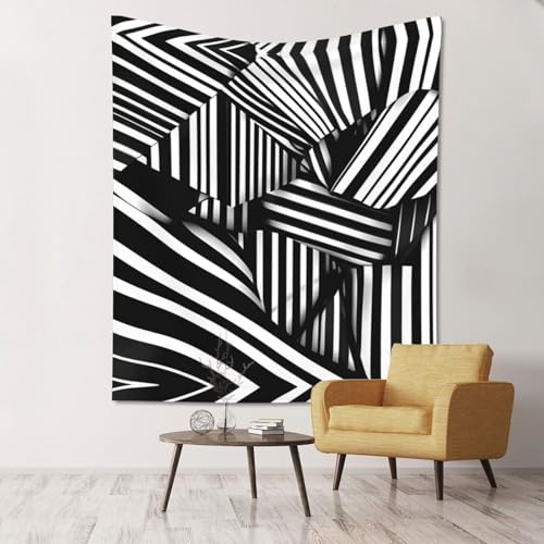 WBQLSL Schwarz-weiße geometrische Linien Muster Wandbehang Tischdecke 152,4 x 139,9 cm – geeignet für Hof, Party, Balkon, Dekoration von WBQLSL