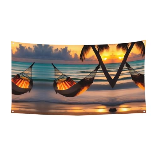 WBQLSL Sonnenuntergang Strand Hängematte gedruckt Geburtstag Party Banner Dekoration - Geeignet für Feiertagsfeier Hintergrund Wanddekoration von WBQLSL