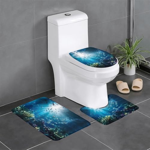 WBQLSL Submarine World Saugfähige Bodenmatte - 3-teiliges Set - Badezimmer Anti-Rutsch-Matte Schlafzimmer Türmatte Küchenmatte von WBQLSL