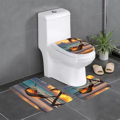 WBQLSL Sunset Beach Hängematte Saugfähige Bodenmatte - 3-teiliges Set - Badezimmer Anti-Rutsch-Matte Schlafzimmer Türmatte Küchenmatte von WBQLSL