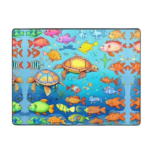 WBQLSL Teppich mit Schildkröten- und Fischmotiv, 160 x 121,9 cm, Bodenmatte für Zuhause, Büro, geeignet für unter Sofa, Arbeitszimmer WBQLSL Teppich mit Schildkröten- und Fischmotiv, 160 x 121,9 cm, Bodenmatte für Zuhause, Büro, geeignet für unter Sofa, Arbeitszimmer von WBQLSL