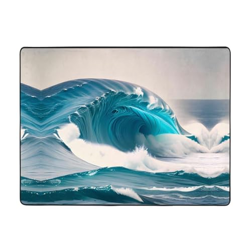 WBQLSL Wohnzimmer-Teppich mit Cartoon-Motiv und blauer Meereswelle, 160 x 121,9 cm, für Heimbüro, geeignet für unter Sofa, Arbeitszimmer WBQLSL Wohnzimmer-Teppich mit Cartoon-Motiv und blauer Meereswelle, 160 x 121,9 cm, für Heimbüro, geeignet für unter Sofa, Arbeitszimmer von WBQLSL