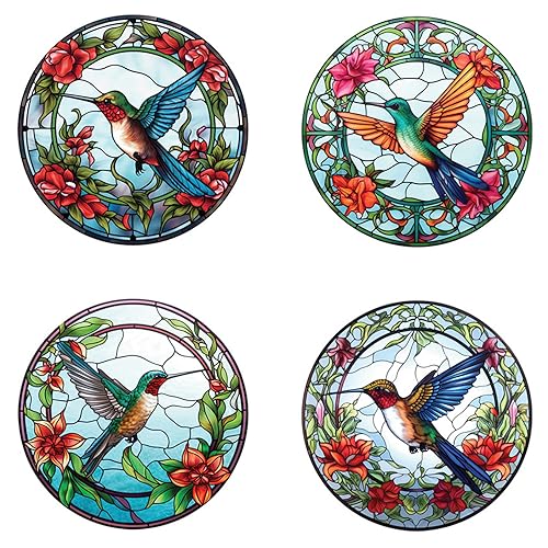 WBQMUNY 4 Bögen gebeizte Kolibri-Fensteraufkleber, Anti-Kollisions-Fensteraufkleber, um Vogelschläge auf Fenster Glas zu verhindern, nicht klebend, Vinyl, Kolibri-Aufkleber von WBQMUNY