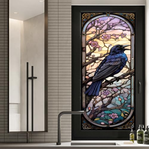 WBQMUNY Buntglas-Fensterfolie, Krähengemalt, mattiert, statisch haftend, Privatsphäre, dekorative Tönungsfolie für Zuhause, mattierte Badezimmer, Fensterabdeckungen, statisch haftend, nicht klebend, WBQMUNY Buntglas-Fensterfolie, Krähengemalt, mattiert, statisch haftend, Privatsphäre, dekorative Tönungsfolie für Zuhause, mattierte Badezimmer, Fensterabdeckungen, statisch haftend, nicht klebend, von WBQMUNY