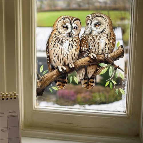 WBQMUNY Fensteraufkleber, Motiv: Eule, statisches Glas, haftet, Fensteraufkleber, Eule auf einem Ast, wiederverwendbar für Zuhause, Schaufensterdekoration (DJ2041) von WBQMUNY