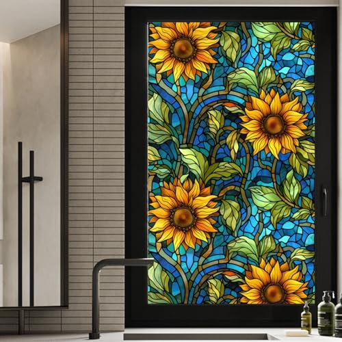 WBQMUNY Sonnenblumen-Buntglas-Fensterfolie, nicht klebende Sichtschutzfolie, Buntglas-Fensterfolie für Badezimmer, Dusche, Tür, Hitze, UV-Schutz, 45 x 100,3 cm WBQMUNY Sonnenblumen-Buntglas-Fensterfolie, nicht klebende Sichtschutzfolie, Buntglas-Fensterfolie für Badezimmer, Dusche, Tür, Hitze, UV-Schutz, 45 x 100,3 cm von WBQMUNY