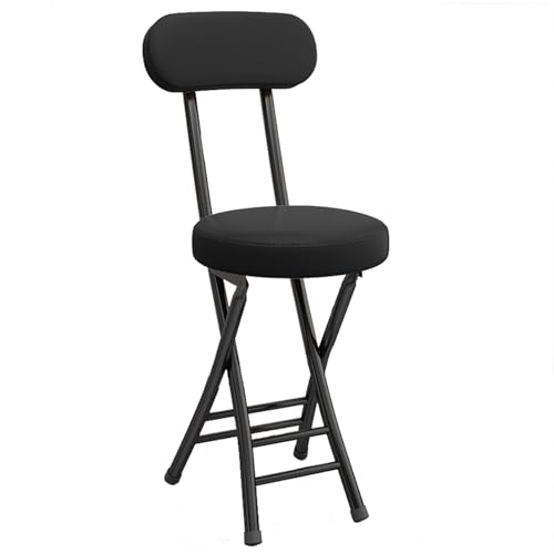 WBQYIMF Klapphocker mit Rückenlehne, gepolstertes, gepolstertes Leder, rund, tragbar, faltbar, Barhocker, Stuhl for die Küche(Black) von WBQYIMF