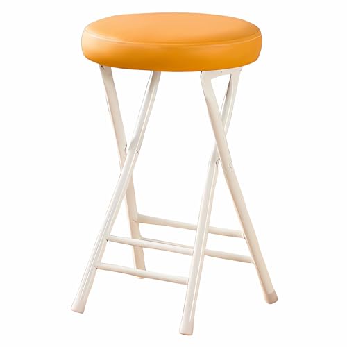 WBQYIPD Gepolsterter Klapphocker, rückenfrei, rund, Faltbarer Barhocker aus Leder mit rutschfesten Füßen for drinnen und draußen(Orange) von WBQYIPD