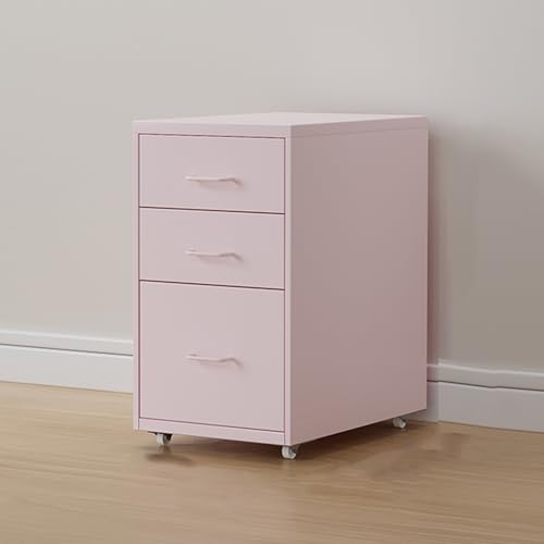Aktenschrank Aus Eisen Mit 3 Schubladen, Rollschrank Unter Dem Schreibtisch, Mobile Aktenschränke Unter Dem Schreibtisch Für Das Home Office,Pink von WBRSybUK