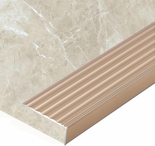 Bodenübergangsleiste, 5,1 cm breite Treppenkantenleiste for Fliesen zu Fliesen, Aluminium-Stufenfliesenkantenleiste for Stufen, L-förmige Treppenstufe for Innen- und Außentreppen(Gold) von WBTAJZHY