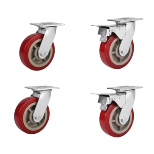 Hochleistungs-Lenkrollen aus Polyurethan mit Bremsen, 5 Zoll, geräuschlose Universal-Trolley-Rollen for Möbel, 4-teiliges Set, langlebig und leichtgängig(6inch) von WBTAJZHY