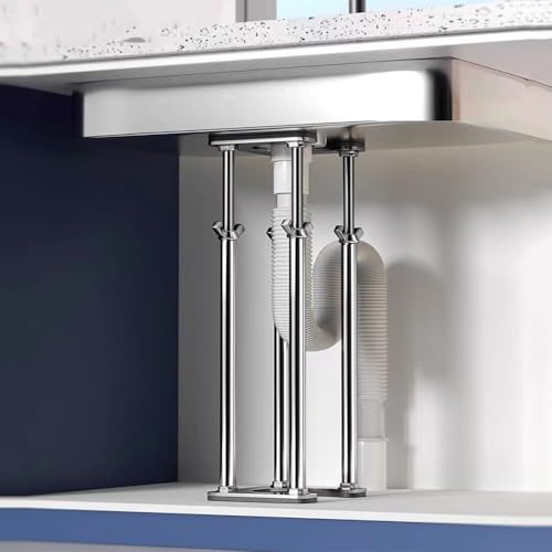 Verstellbare Beine, Stützhalterungen for Unterbauspülen, Bohrfreie Stützstangen aus Edelstahl, Verstellbarer Säulenständer, Reparatursatz for Spülbecken(Height 56 66 cm(22" 26")) von WBTAJZHY