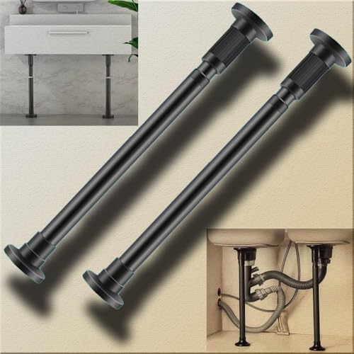 Verstellbare Beine, Stützstangen for Küchenspülen, Möbelbeine, Stützbeine for Spülbecken aus Edelstahl, Gardinenstange for Badezimmerschränke(Black,2*H 50 80cm(19.7" 31.5")) von WBTAJZHY